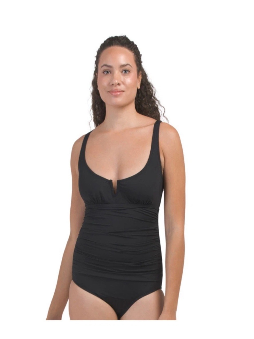 Anne Cole  Square Neck Ruched One Piece Black Swimsuit MSPR$110 size 10